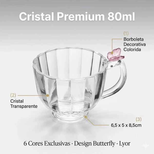 Jogo de Xicara Café 6 Pçs 80ml Fairy Butterfly Cristal  Lyor