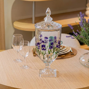Suqueira com Pé e Tampa Lavanda Hand Painting 2L Cristal - Lyor