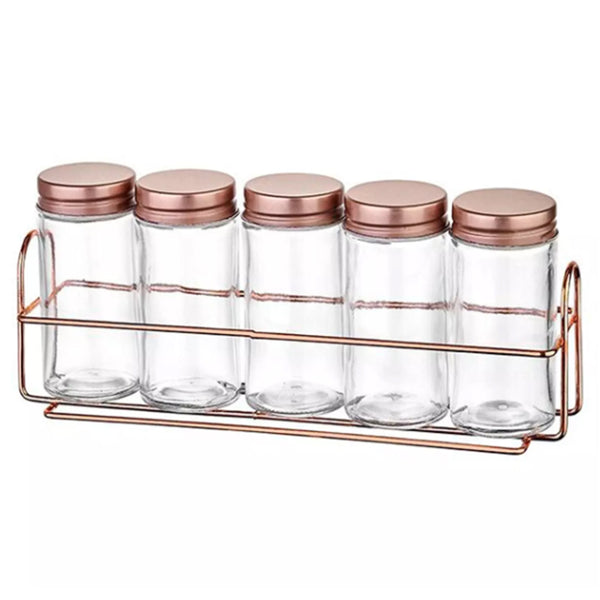 Potes P/condimentos Vidro Rose Kit C/5 Suporte Dolce Home Rose