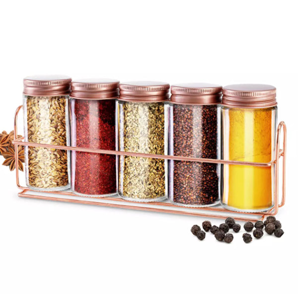 Potes P/condimentos Vidro Rose Kit C/5 Suporte Dolce Home Rose