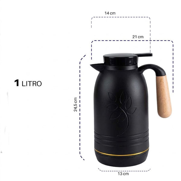 Garrafa Térmica 1L Flower Preta Café Chá Dolcehome