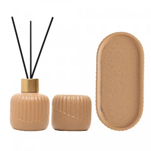 Conjunto Difusor com Porta Vela e Bandeja Bold Cerâmica Terracota- Lyor