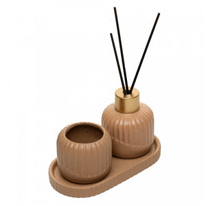 Conjunto Difusor com Porta Vela e Bandeja Bold Cerâmica Terracota- Lyor