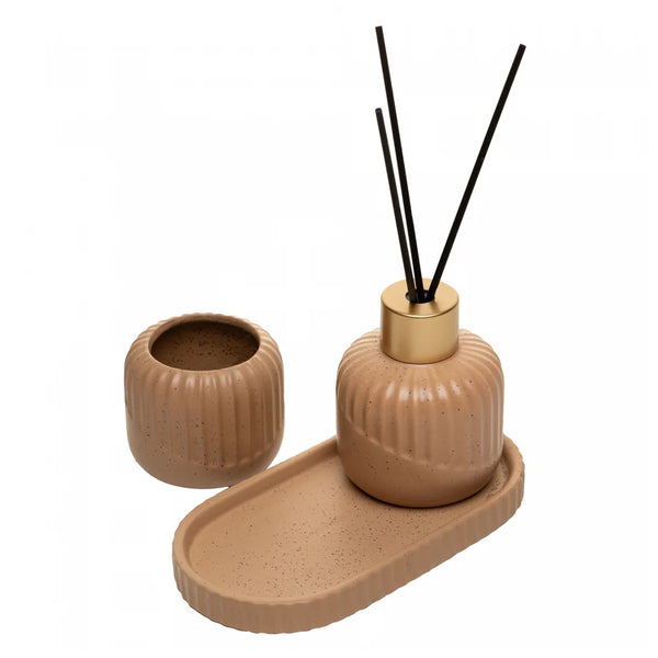 Conjunto Difusor com Porta Vela e Bandeja Bold Cerâmica Terracota- Lyor