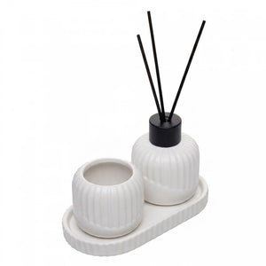 Conjunto Difusor com Porta Vela e Bandeja Bold Cerâmica Branco- Lyor