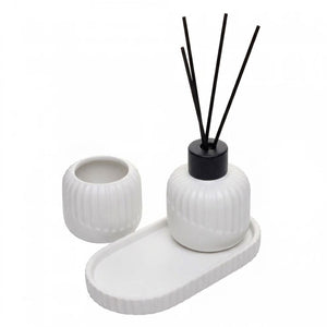 Conjunto Difusor com Porta Vela e Bandeja Bold Cerâmica Branco- Lyor