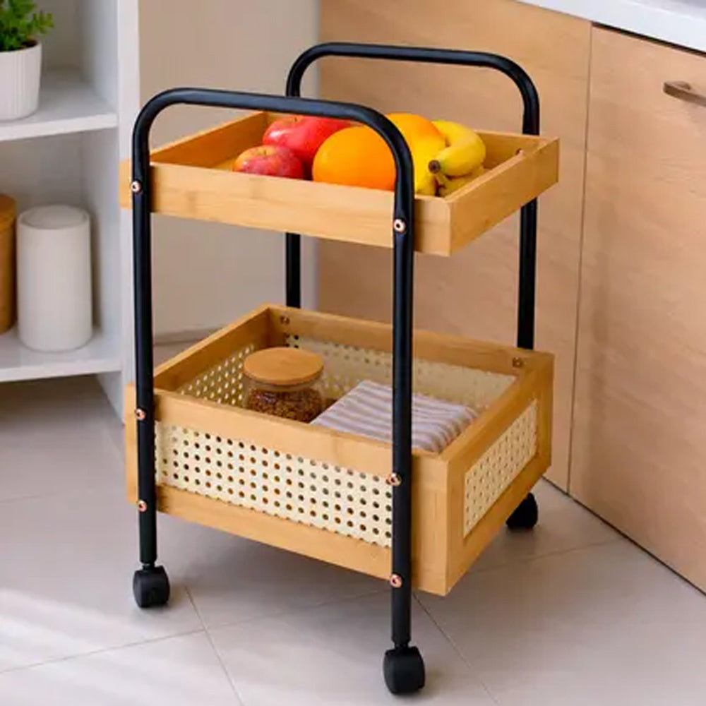 Carrinho Organizador de Bambu 2 Andares Dolce Home