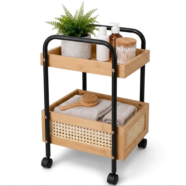 Carrinho Organizador de Bambu 2 Andares Dolce Home