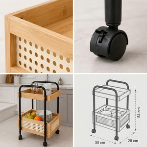 Carrinho Organizador de Bambu 2 Andares Dolce Home