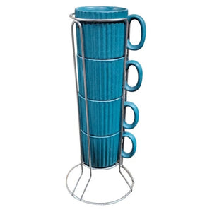 Jogo 4 Xícaras Café Striatto ceramica Azul 80ml LHermitage
