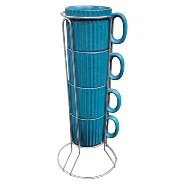 Jogo 4 Xícaras Café Striatto ceramica Azul 80ml LHermitage