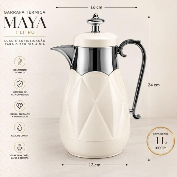 Garrafa Térmica Maya Para Café e Chá, Premium 1 Litro