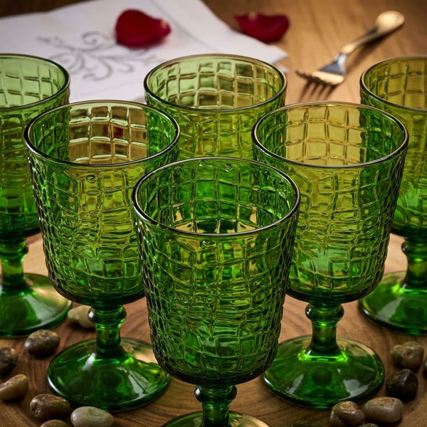 Conjunto 6 Taças De Vidro Verde Crocodile 360ml - Yangzi