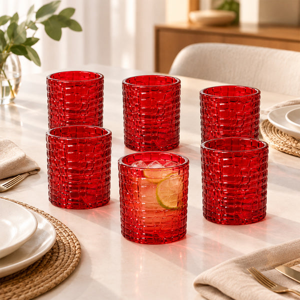 Jogo de Copos 6 Peças Vidro Crocodile Vermelho 330ml Tuut
