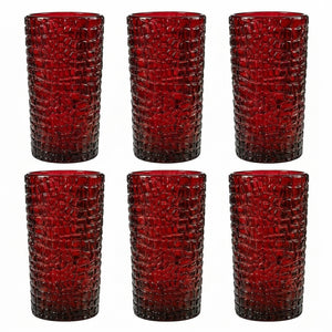 Jogo de Copos 6 Peças Vidro Crocodile 380ml  Vermelho Tuut