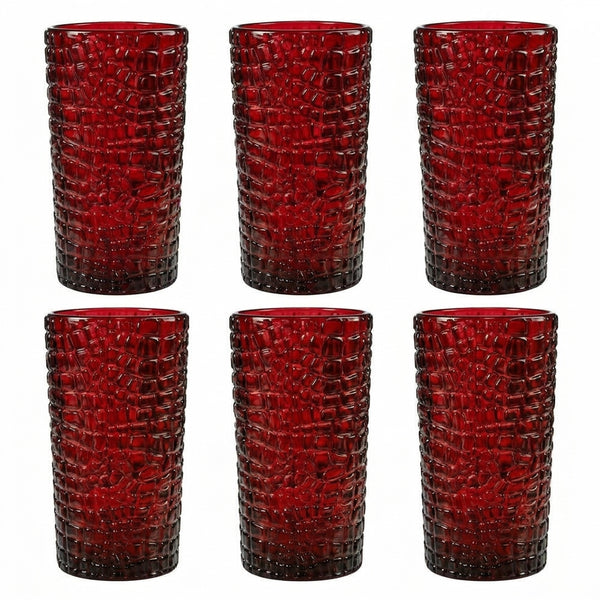 Jogo de Copos 6 Peças Vidro Crocodile 380ml  Vermelho Tuut