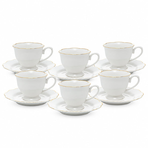 Jogo 6 Xícaras de Porcelana Maldivas Fio de Ouro 180ml Wolff
