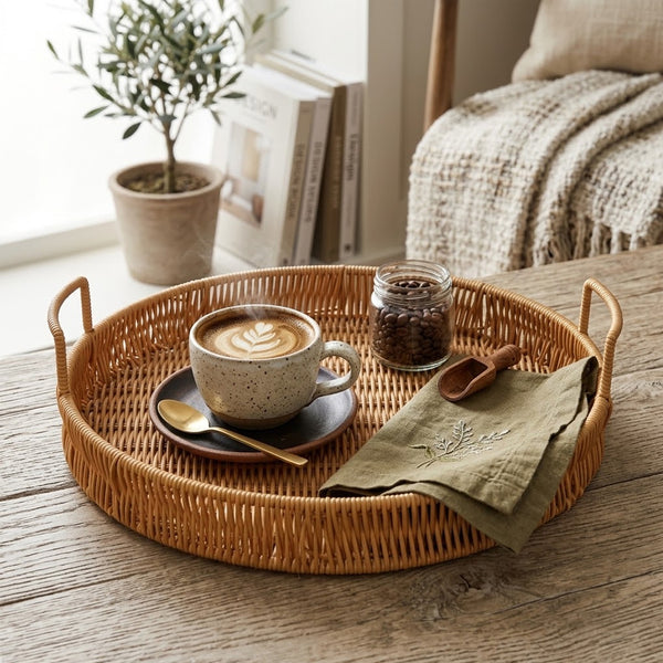 Bandeja Rattan com Alça Autumn 35cm Hauskraft