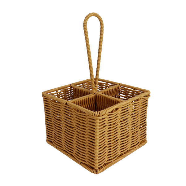 Porta Talheres 4 Divisórias  Alça Rattan Hauskraft 18x18x28