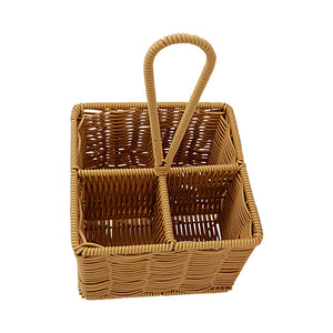 Porta Talheres 4 Divisórias  Alça Rattan Hauskraft 18x18x28