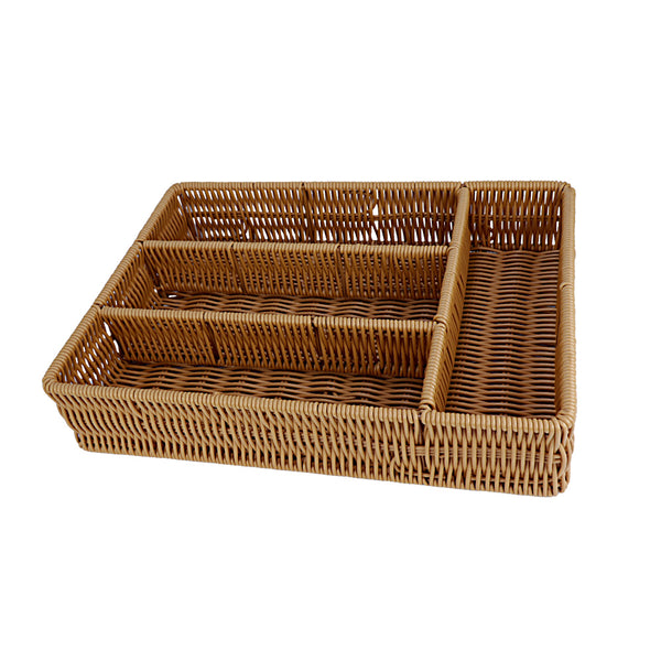 Porta Talheres 4 Divisórias Retangular Rattan 35cm Hauskraft