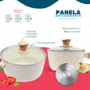 Panela Antiaderente Indução C/tampa 1,75 l Creme- Dolce Home
