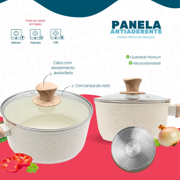 Panela Antiaderente Indução C/tampa 1,75 l Creme- Dolce Home