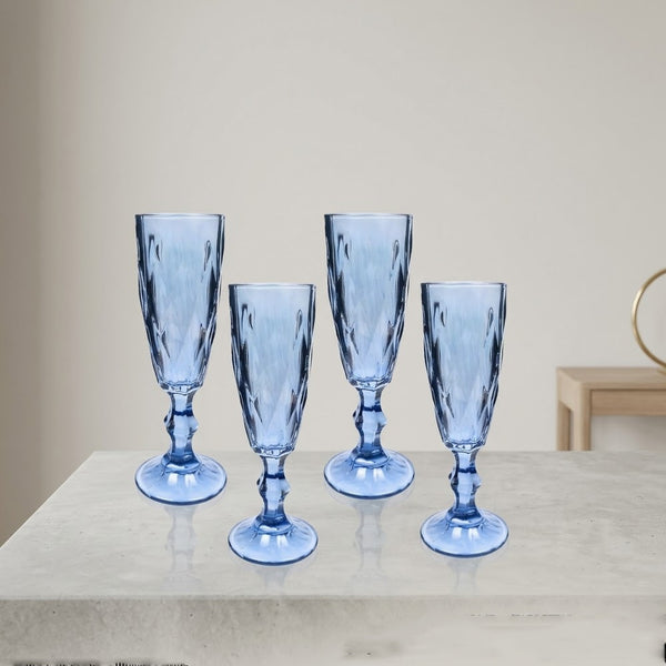 Jogo De Taças Para Champanhe Stella Azul 170ml - 4 Peças