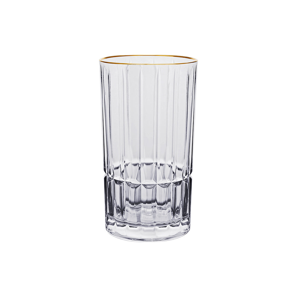 Jogo Long Drink De Vidro Cristalle Com Borda Dourada 385ml – 6 Peças