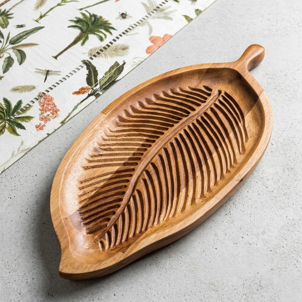 Bandeja Madeira Liptus Folha 33x15x2cm  Rojemac
